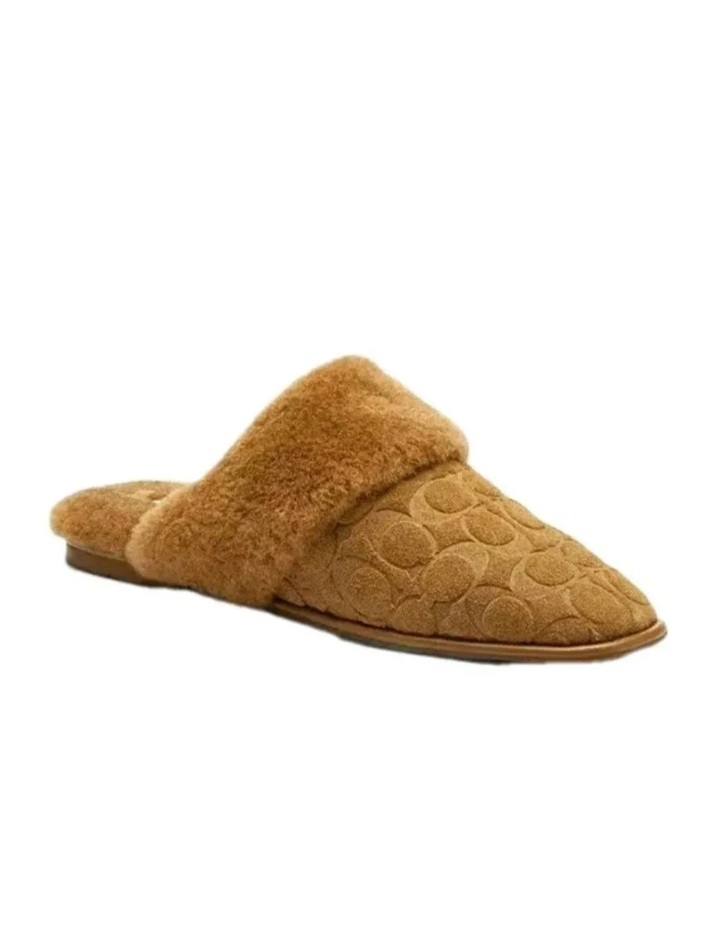 COACH: WOMEN'S: SIGNATURE SUEDE SHERPA: FLATS: MULES: SLIPPERS: SIZE 7: NIB:NEW